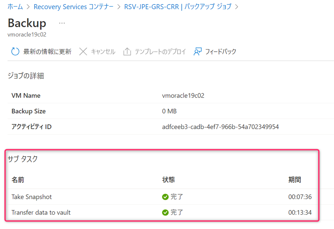 Azure VM Backupの 2 つのサブタスク